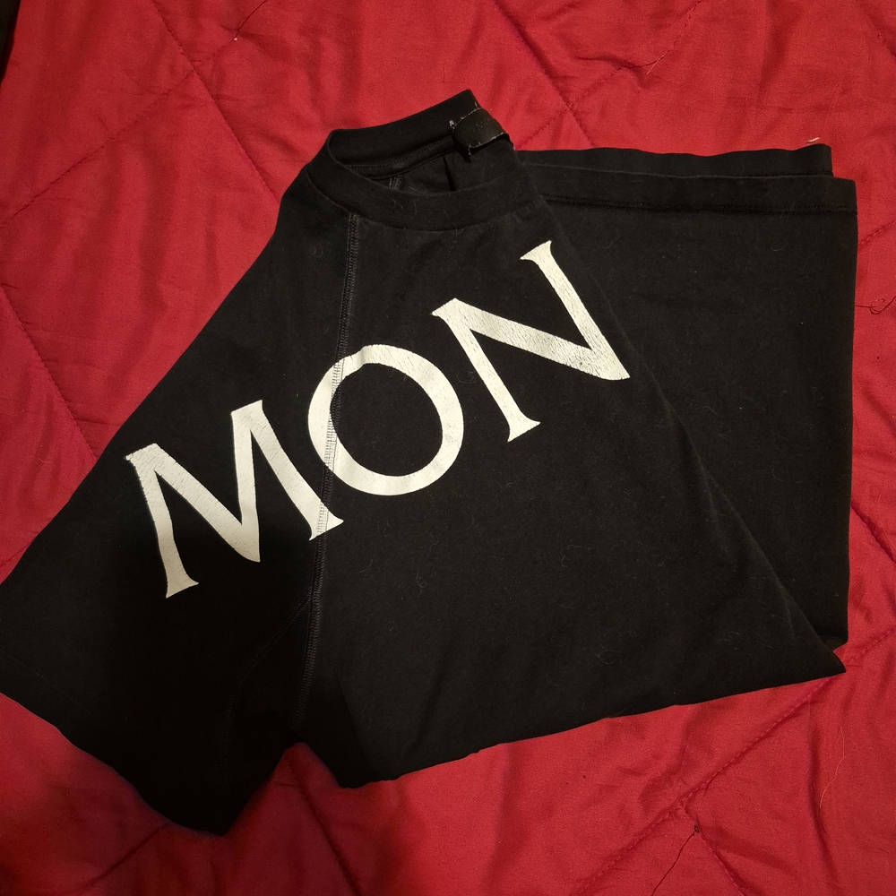 Moncler Black Tee with Large White Logo Across Chest - Picture 6 of 6